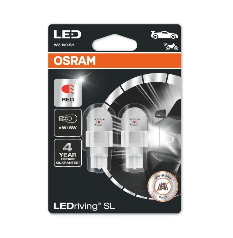 W16W Osram LEDriving T15 LED 921DRP-02B Rood