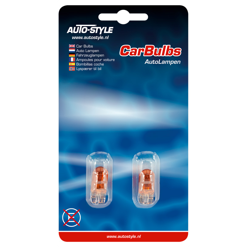 T-10 12V/5W Lampen 12V Amber (Coated), set à 2 stuks