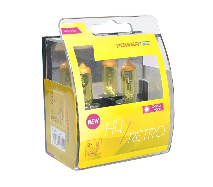 Geel Powertec Retro Yellow H4 12V DUO 3200K lampen