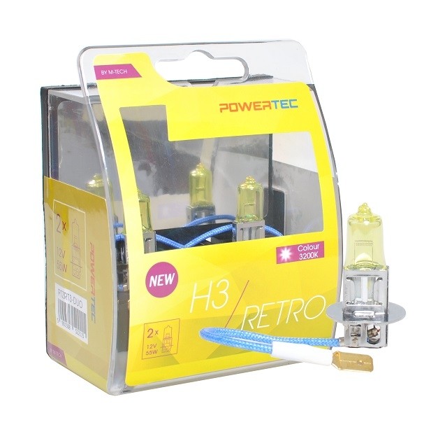 Geel Powertec Retro Yellow H3 12V DUO 3200K lampen